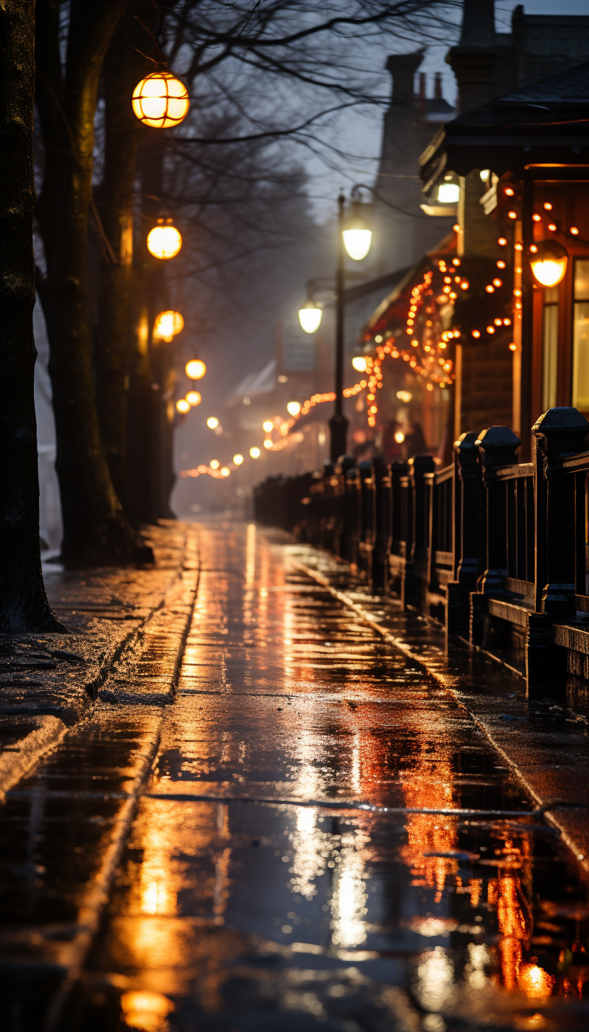 Flashing Christmas lights in mountain village