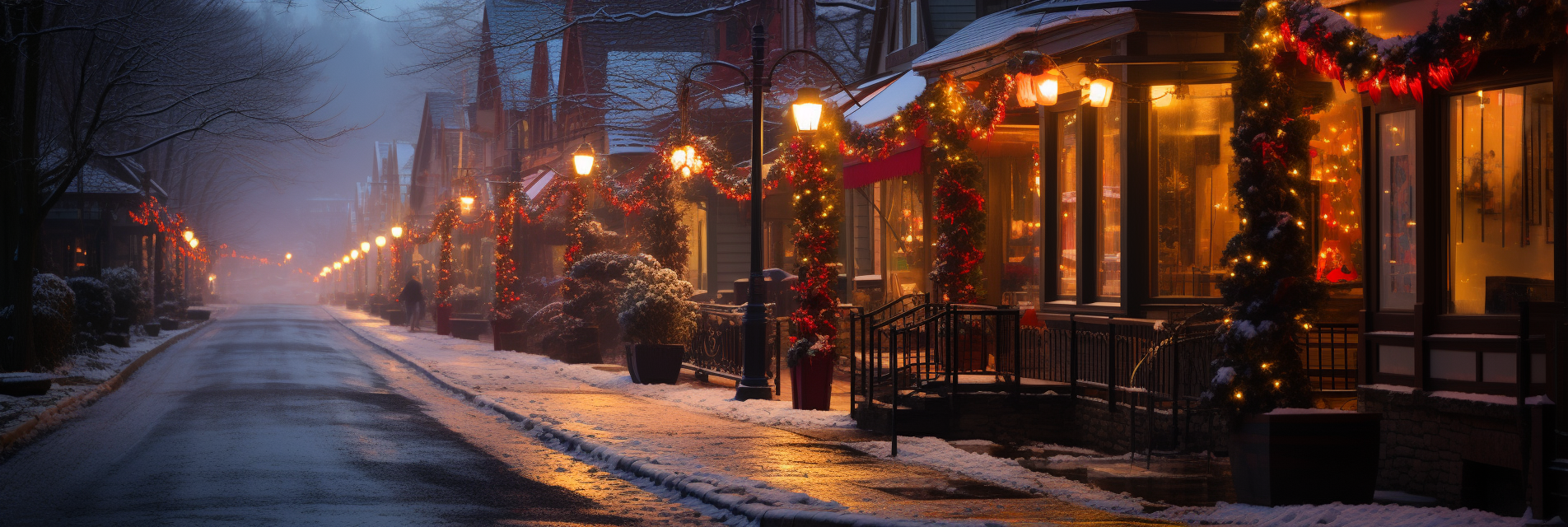 Vibrant Christmas Decorations in Mountain Village