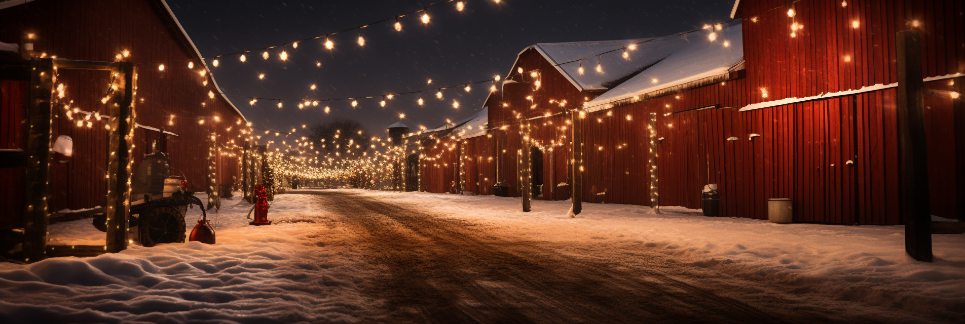 Cubist Christmas lights on red barn