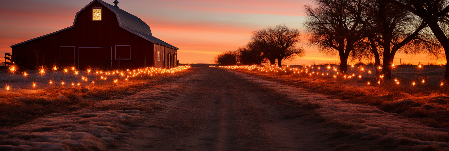 Red Barn with Vibrant Christmas Lights