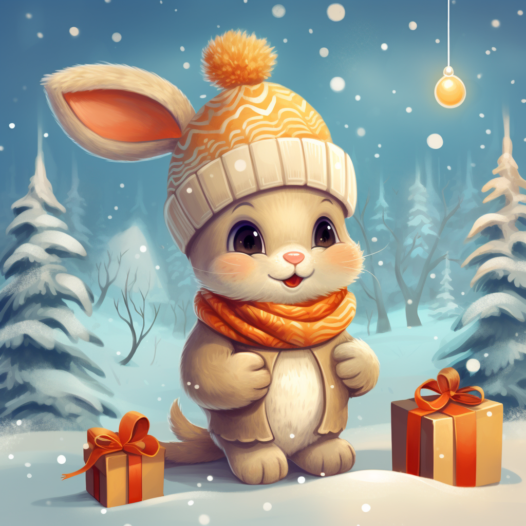 Cute rabbit surrounded by holiday decorations