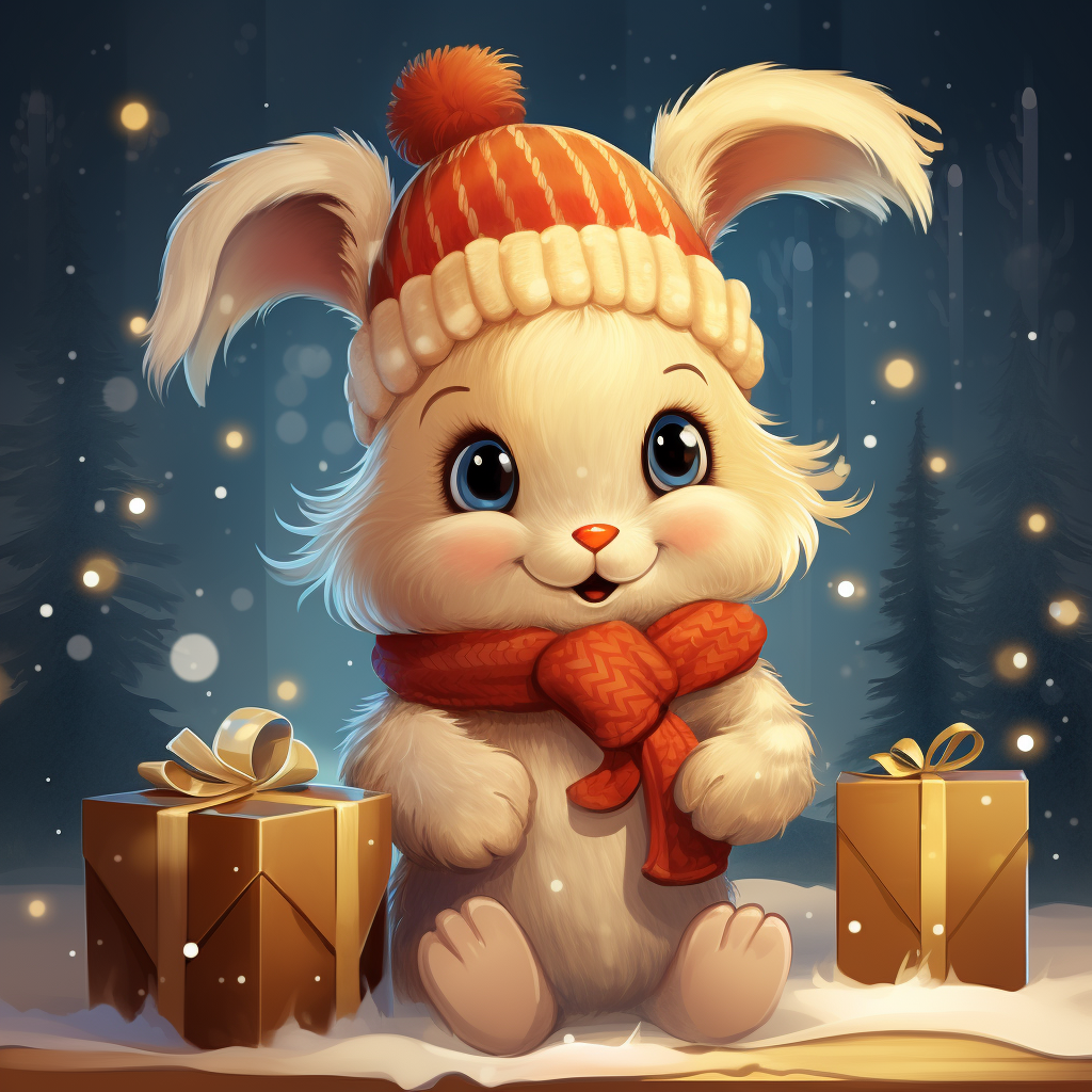 Cute rabbit surrounded by holiday decorations