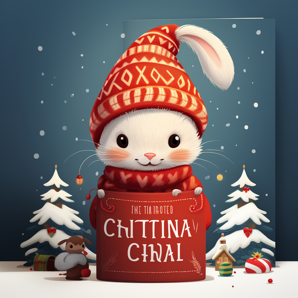 Cute rabbit with winter hat and scarf