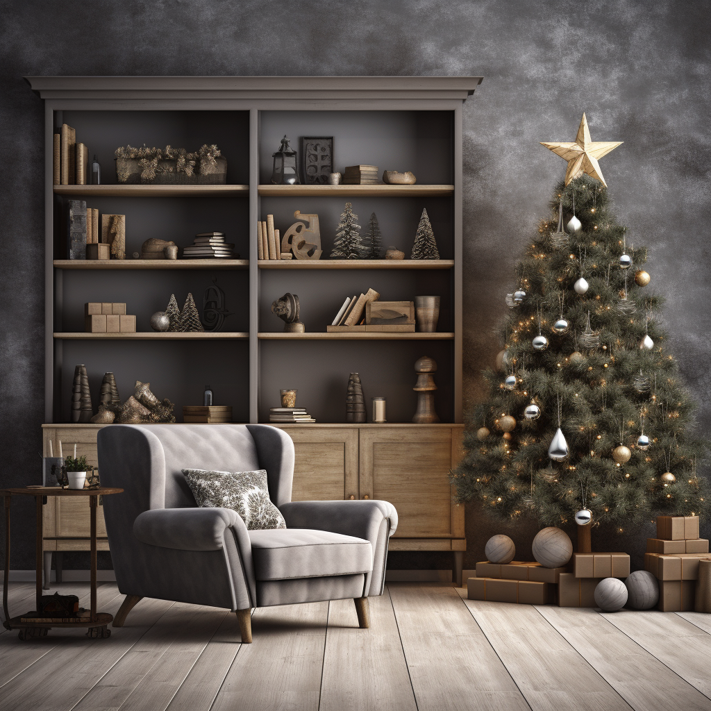 Festive Christmas living room shelf