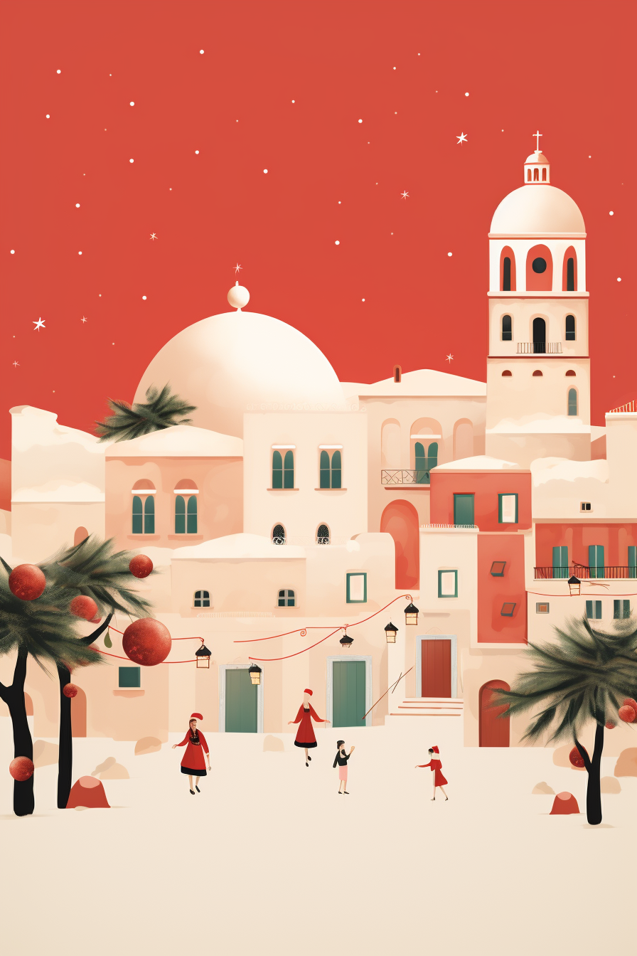 Festive Christmas Market in Mediterranean Town