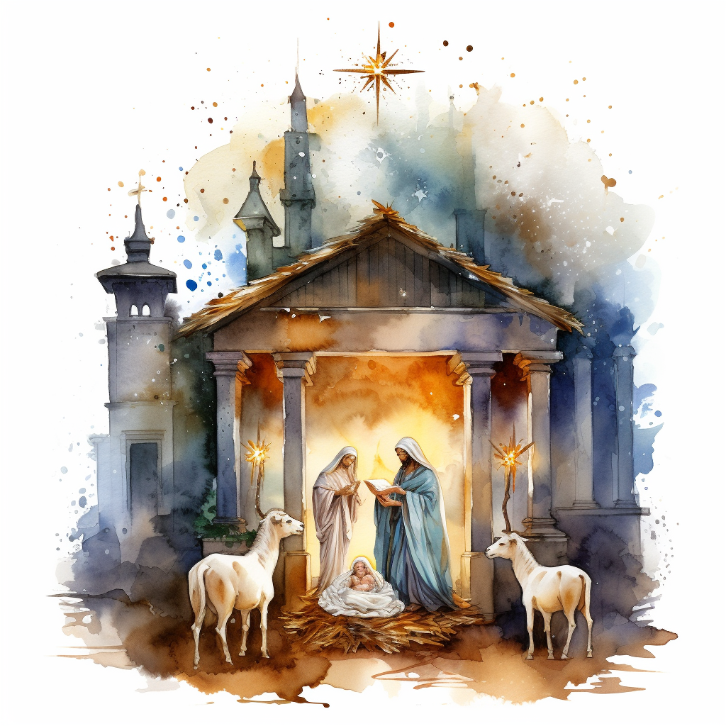 Watercolor clipart of Christmas Nativity Sets