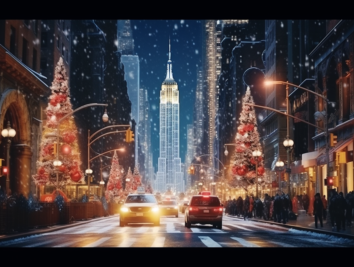 A breathtaking view of Christmas in New York City at night