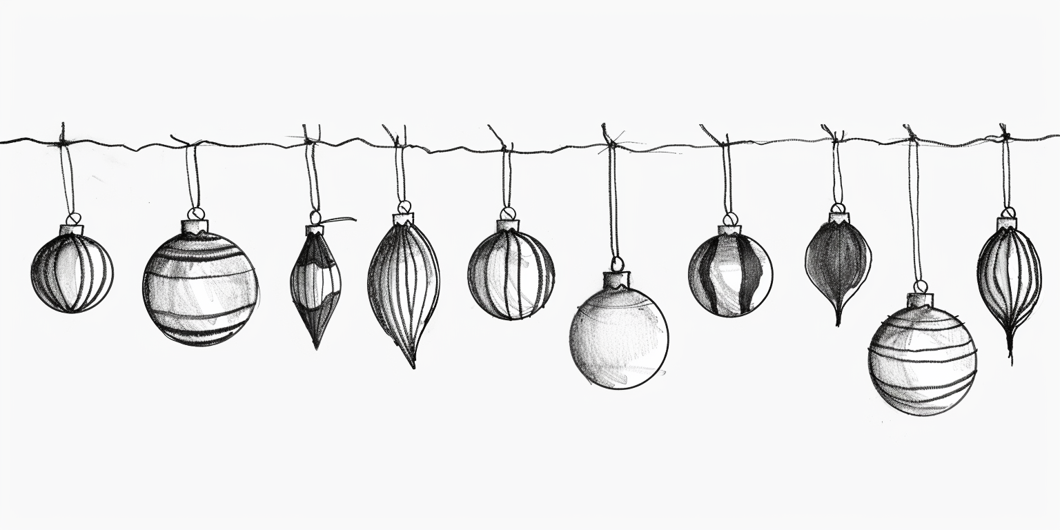 Black white ornaments sketch mid century