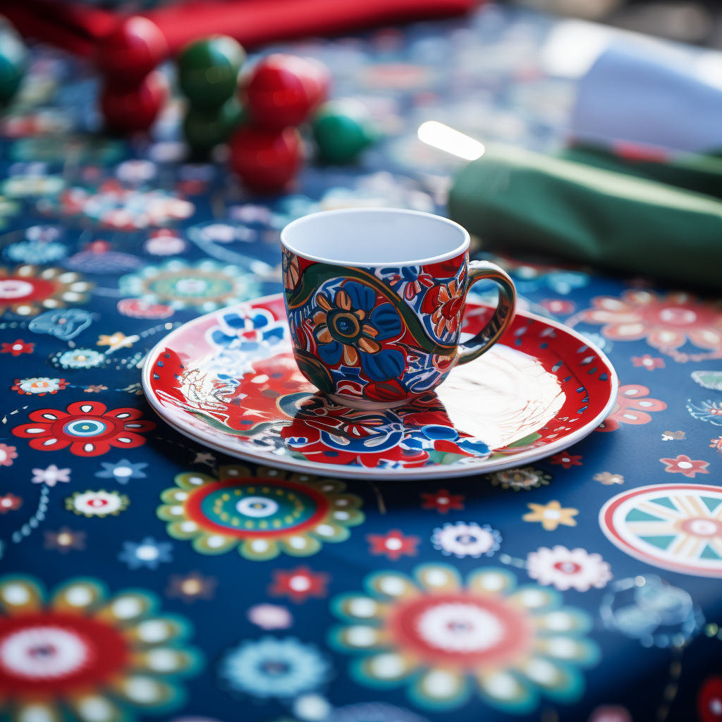 Close-up of Christmas Pattern Tablecloth