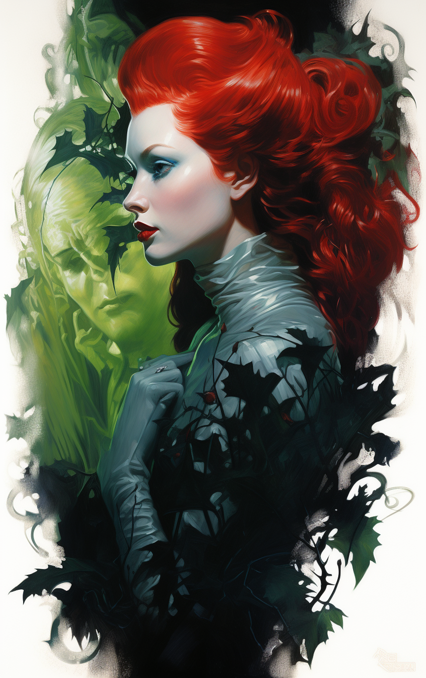 Christmas Poison Ivy Painting in Alex Ross Style