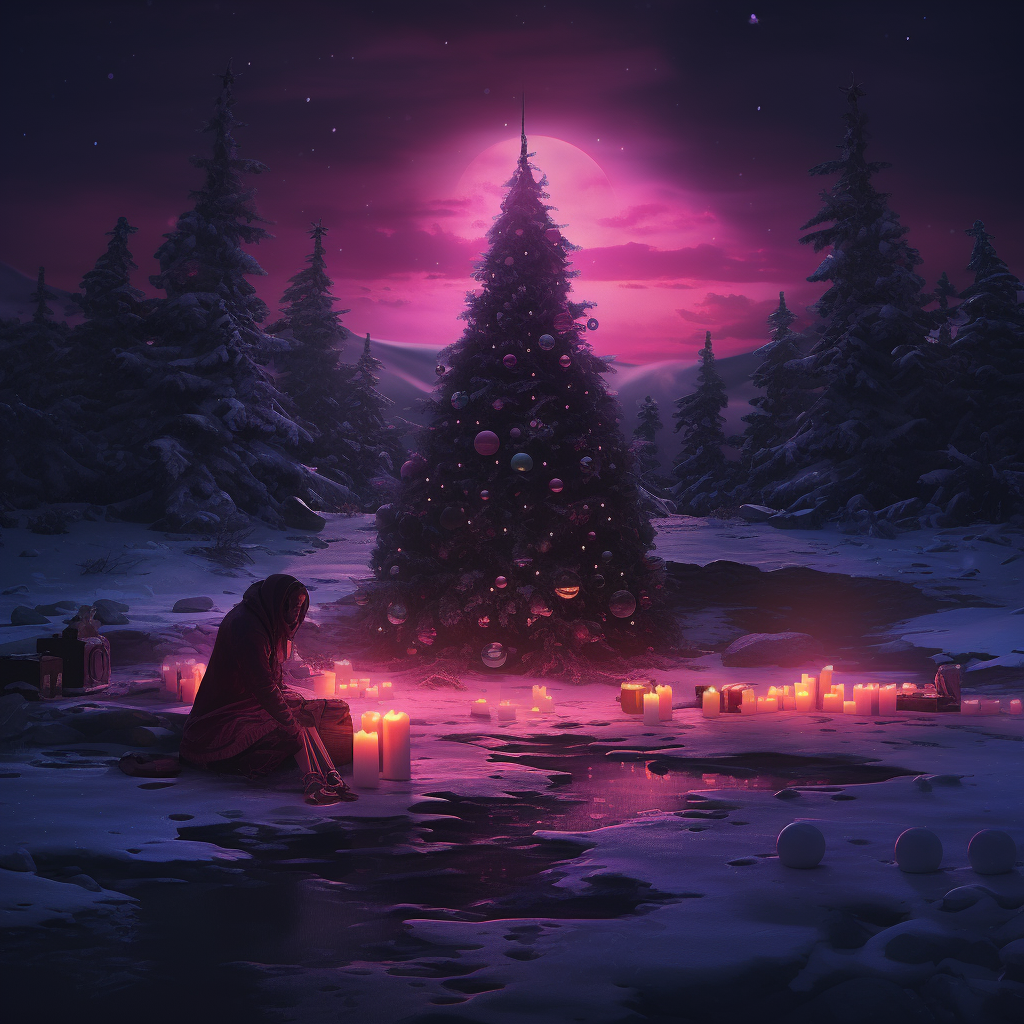 Vibrant Christmas album art depicting sadness and hope