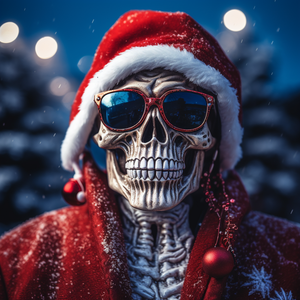 Festive Christmas Skeleton in Snowy Stance