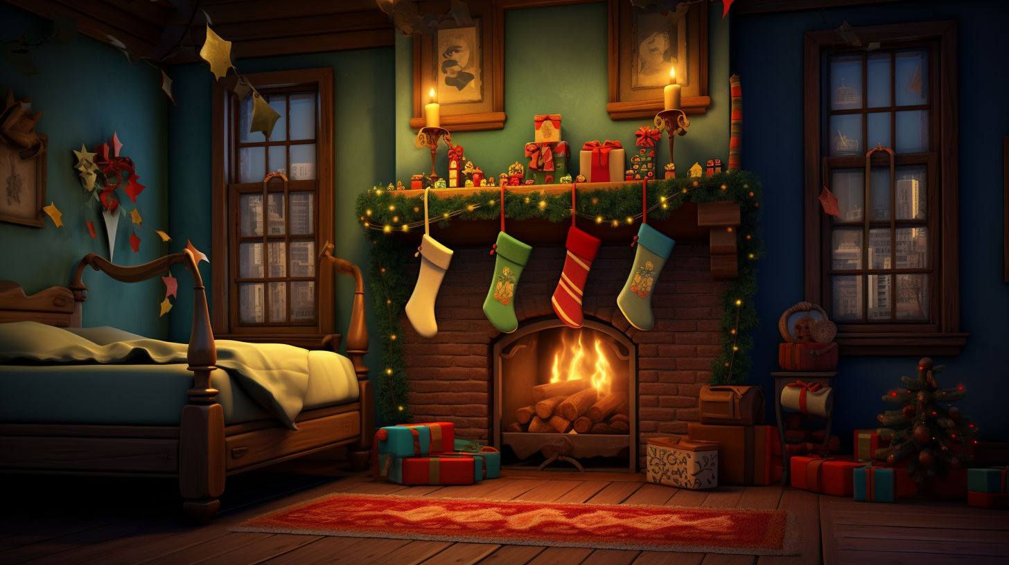 Christmas stocking bedroom nighttime Pixar