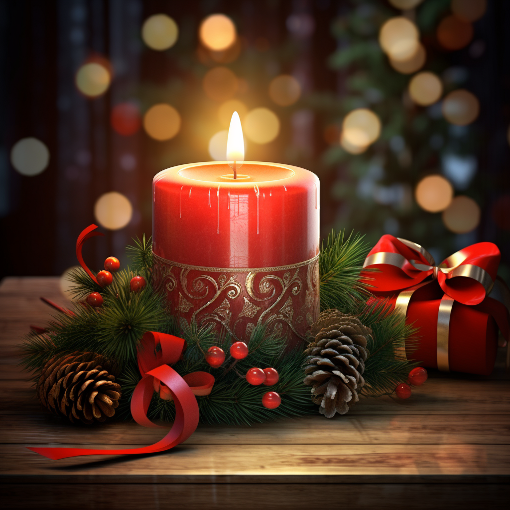 Christmas themed candle mockup with realistic background