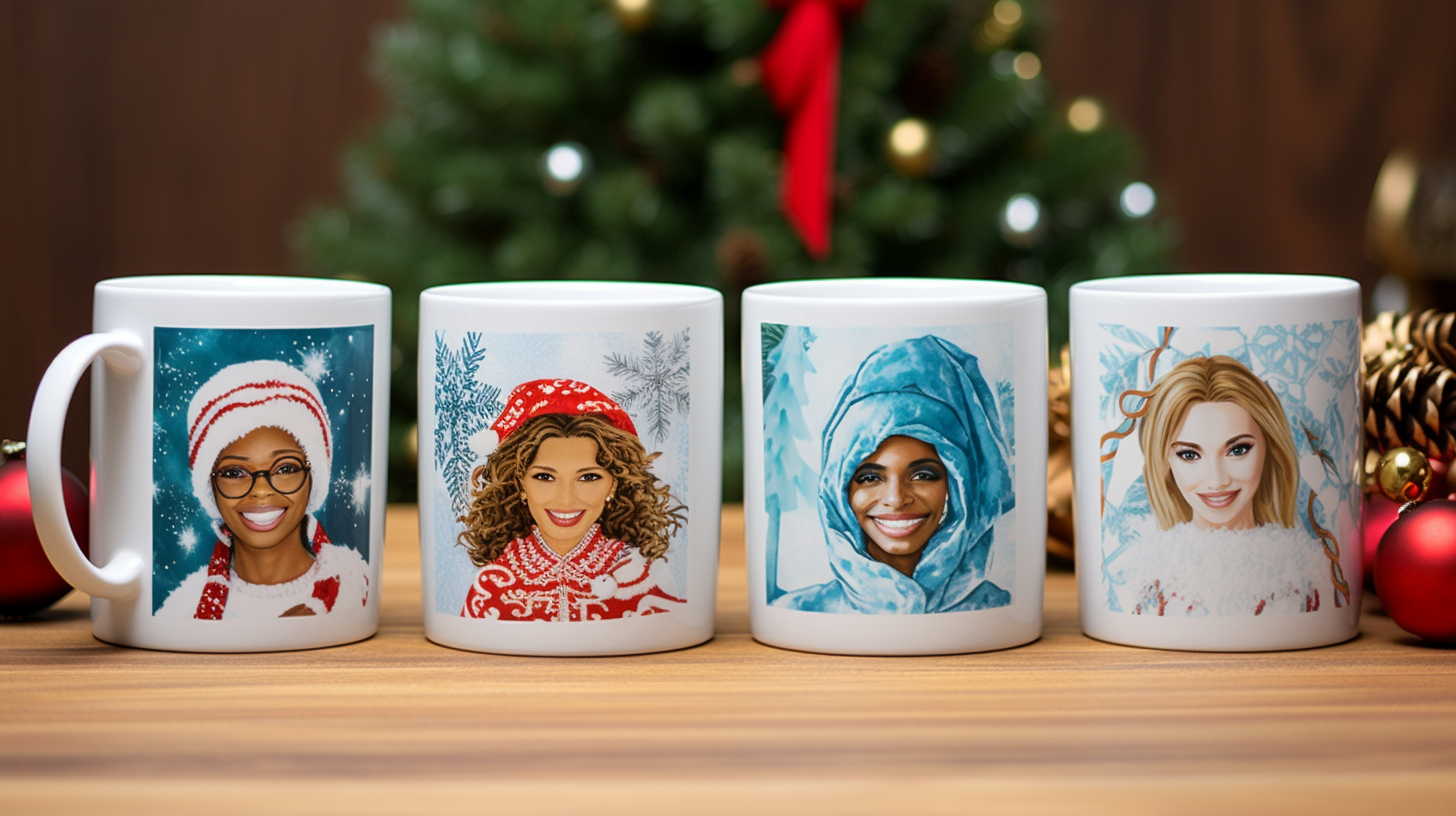 Four Ceramic Healthcare Mugs with Christmas Designs