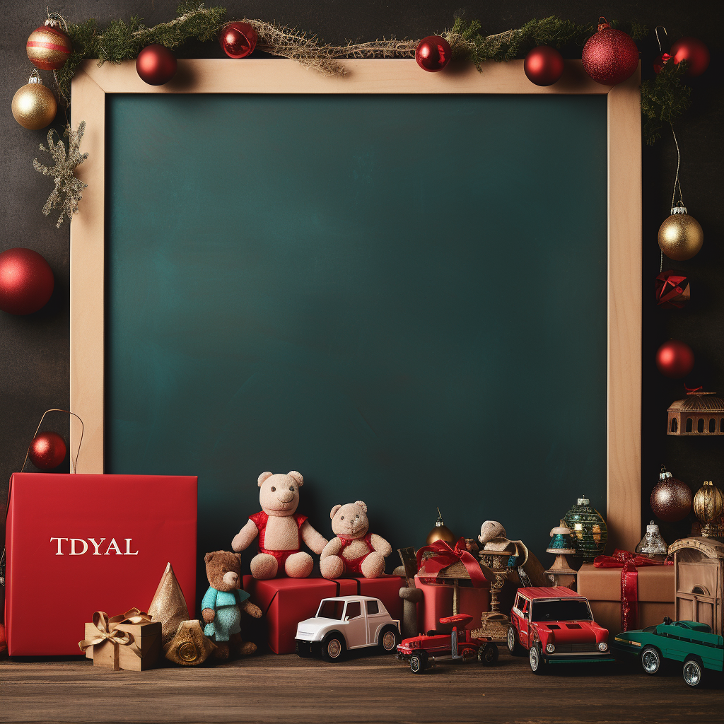 Toy drive poster with Christmas toys