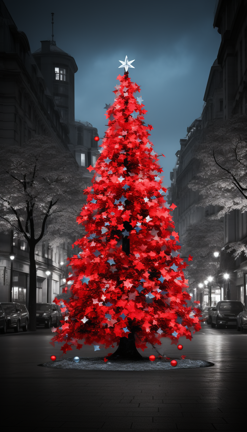 Stylish Christmas tree with dramatic color splash