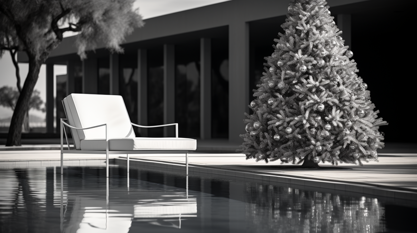 Christmas tree in modern minimalist swimming pool