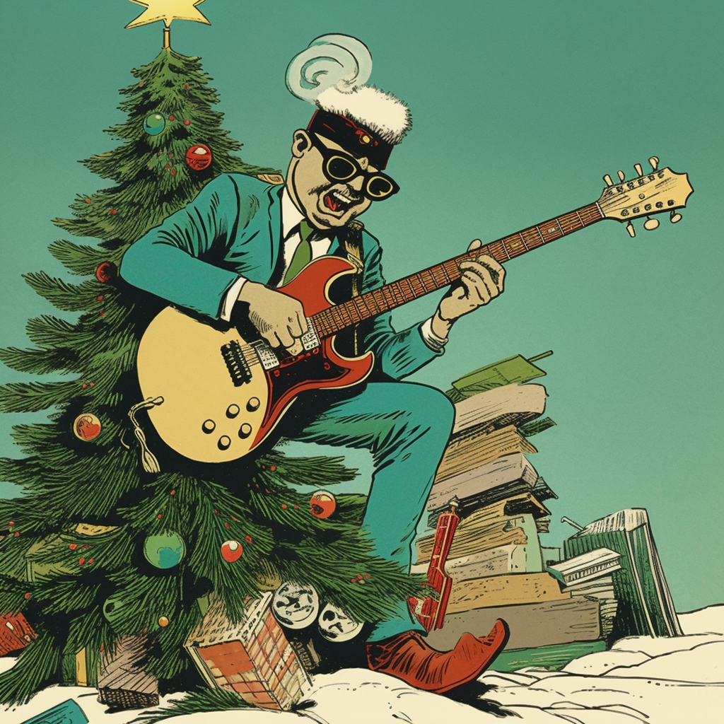 Vintage Christmas Tree playing guitar