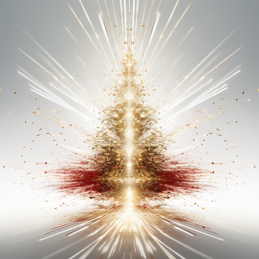 Christmas tree made of golden and red laser beams