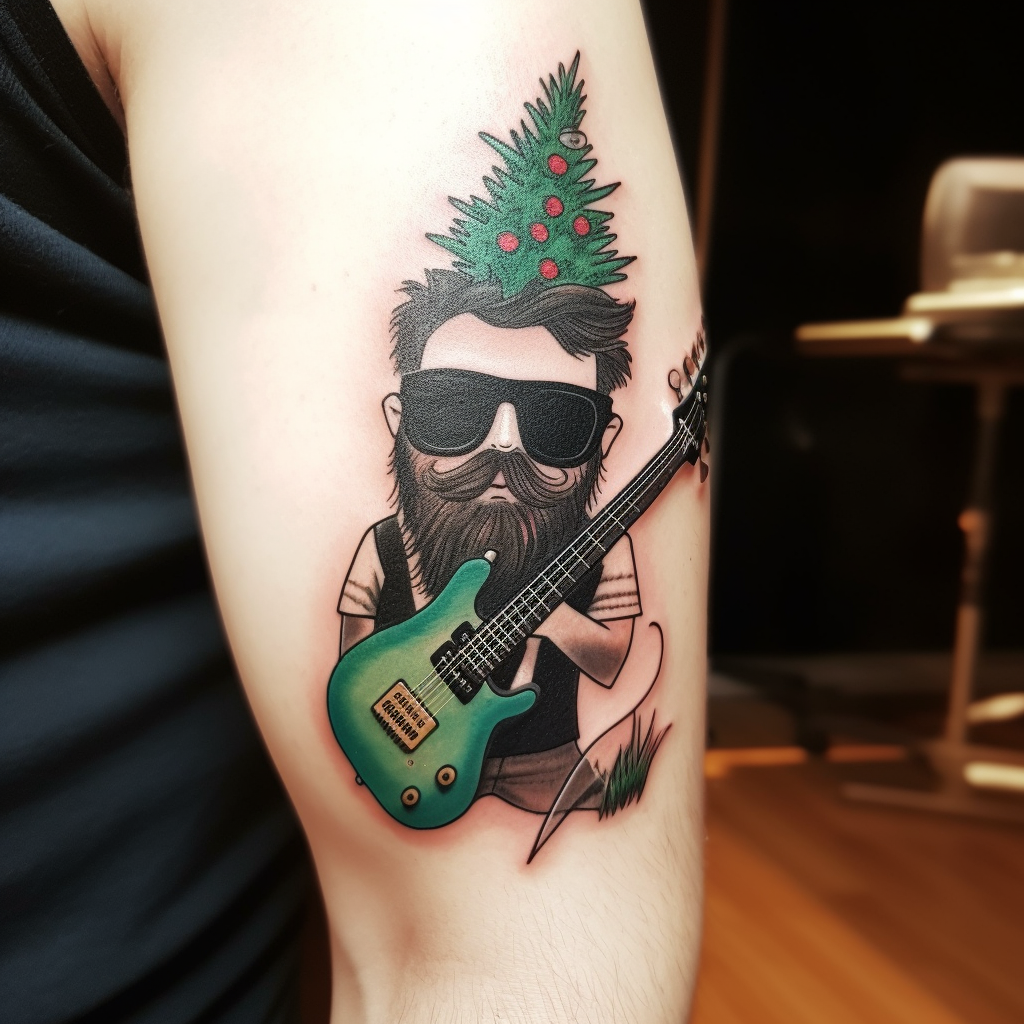 Cartoon Christmas Tree Playing Guitar