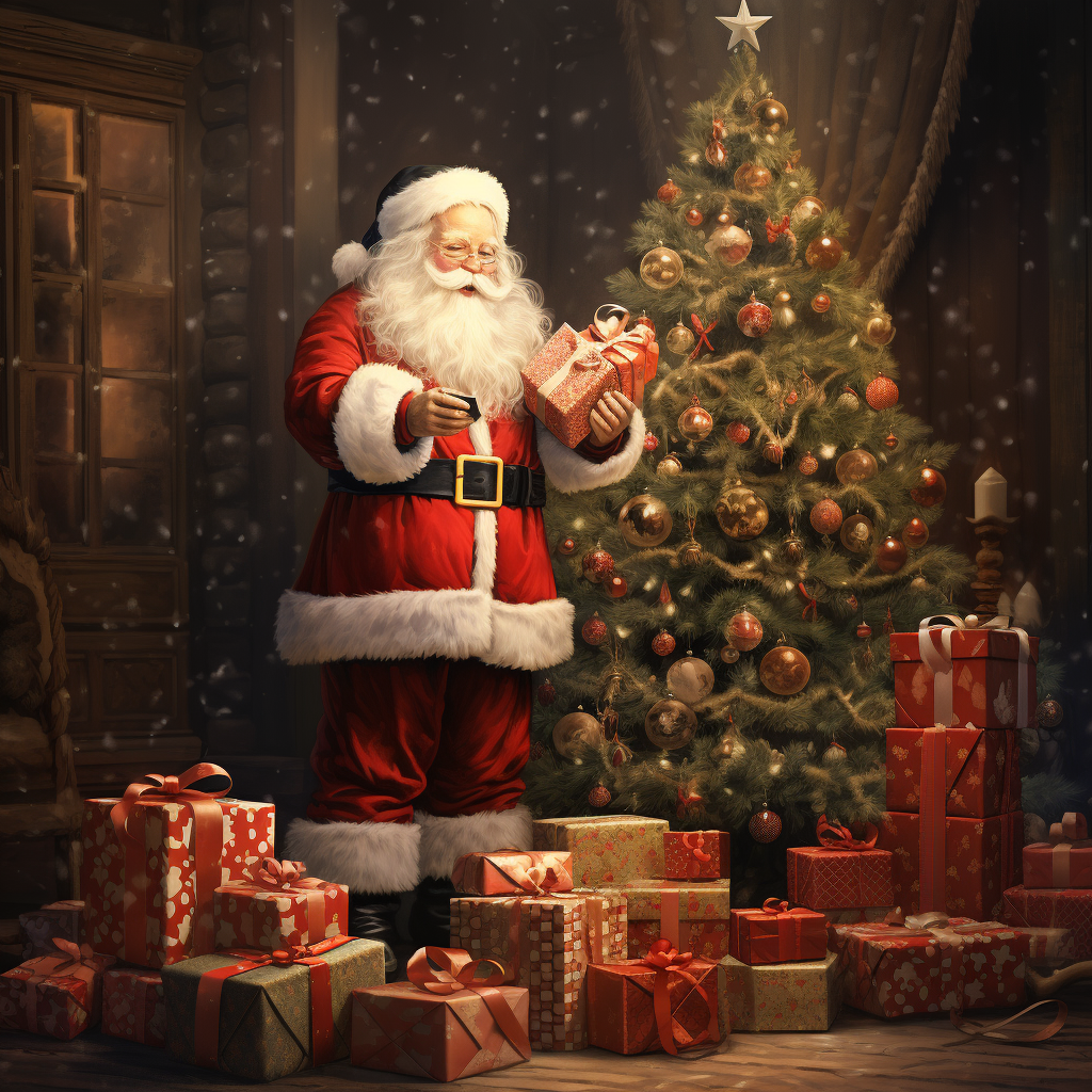 Christmas Tree with Santa Claus and Presents