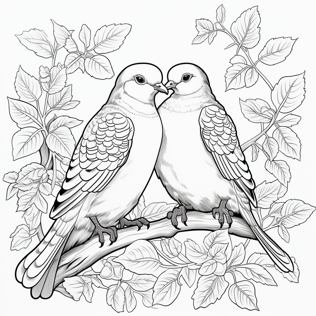 Two realistic turtle doves coloring page