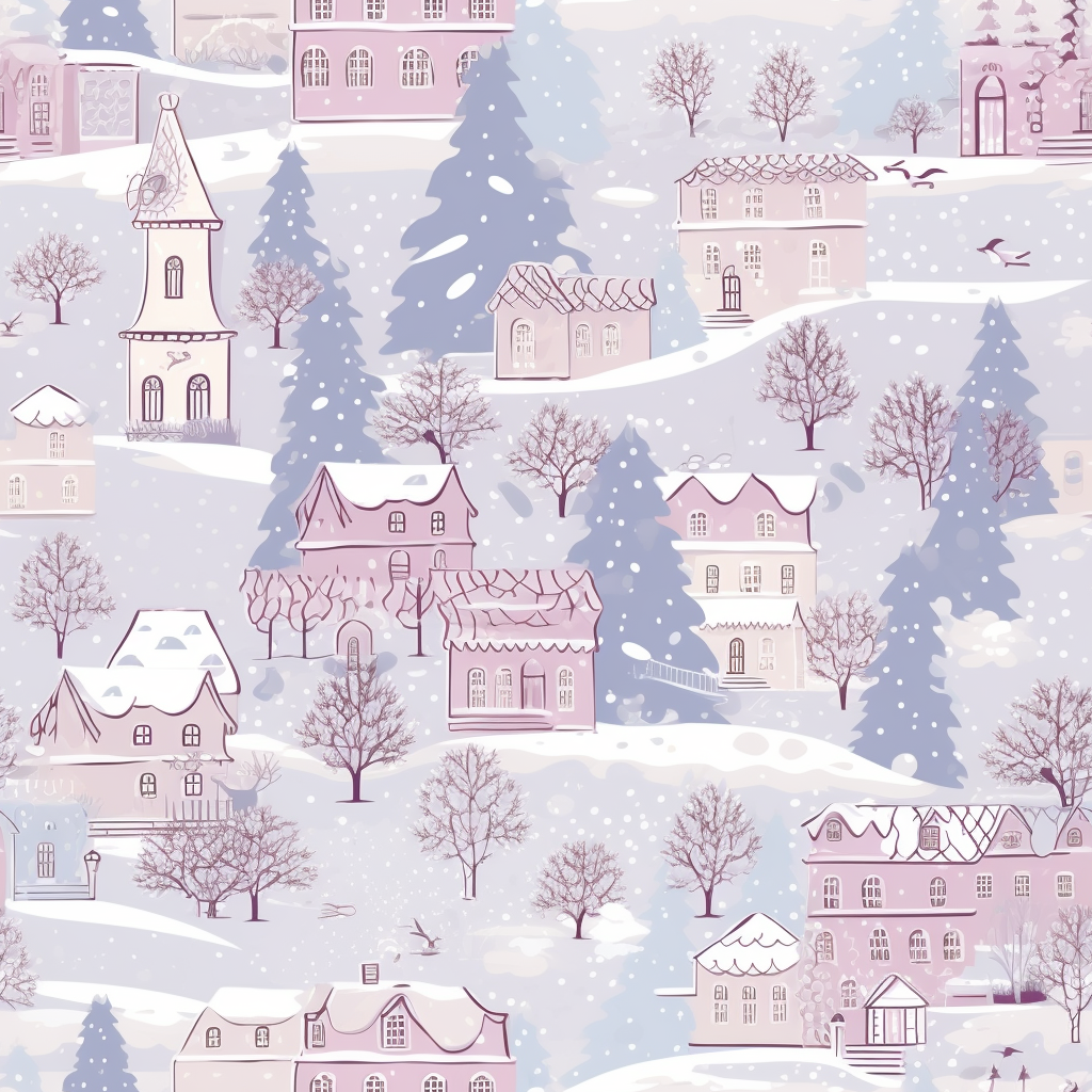 Christmas village snowflakes seamless pattern