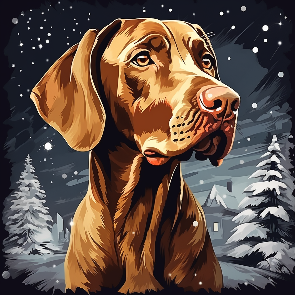 Playful Vizsla in Christmas Theme