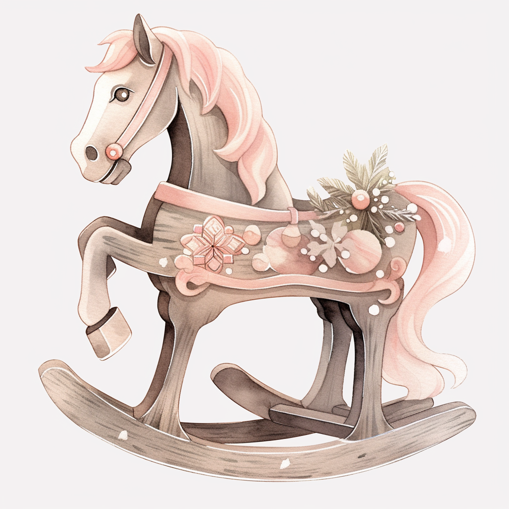 Christmas wooden rocking horse clipart