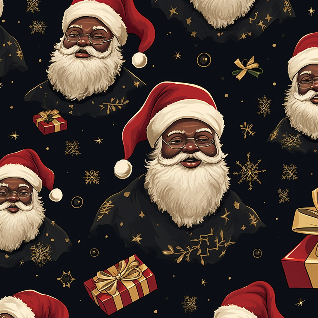 Beautiful Christmas wrapping paper with black Santa