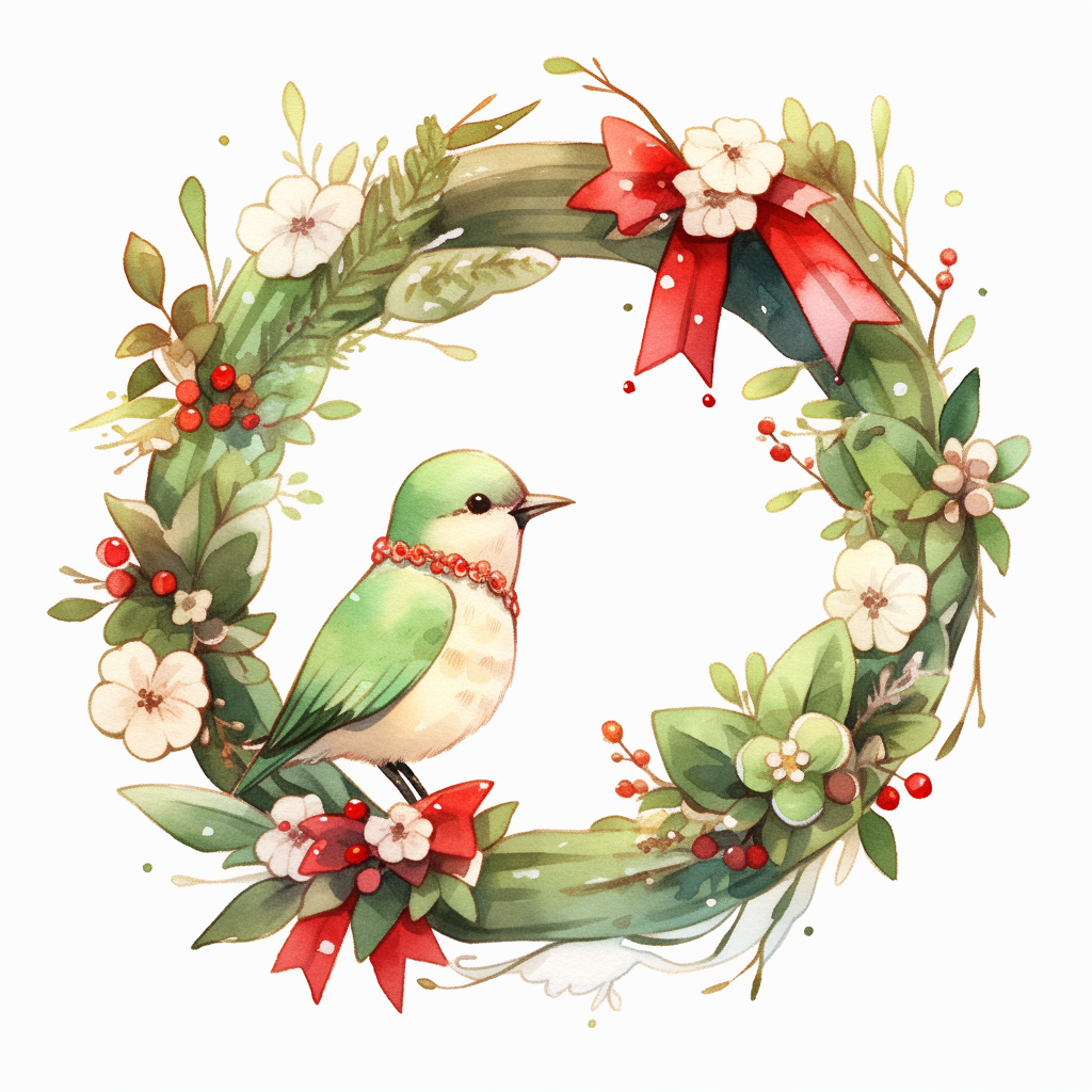 Vibrant Christmas wreath with bird and star