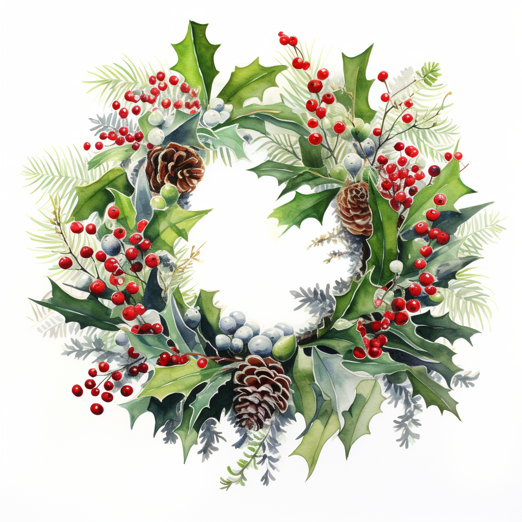 Beautiful watercolour Christmas wreath on white background