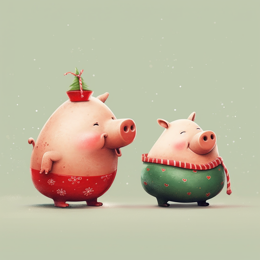 Funny pigs wearing Christmas bells