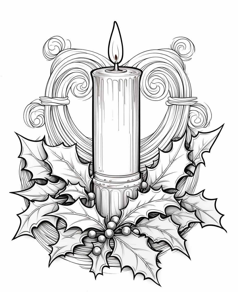 Black and White Christmas Candle and Holly with Berries Garland