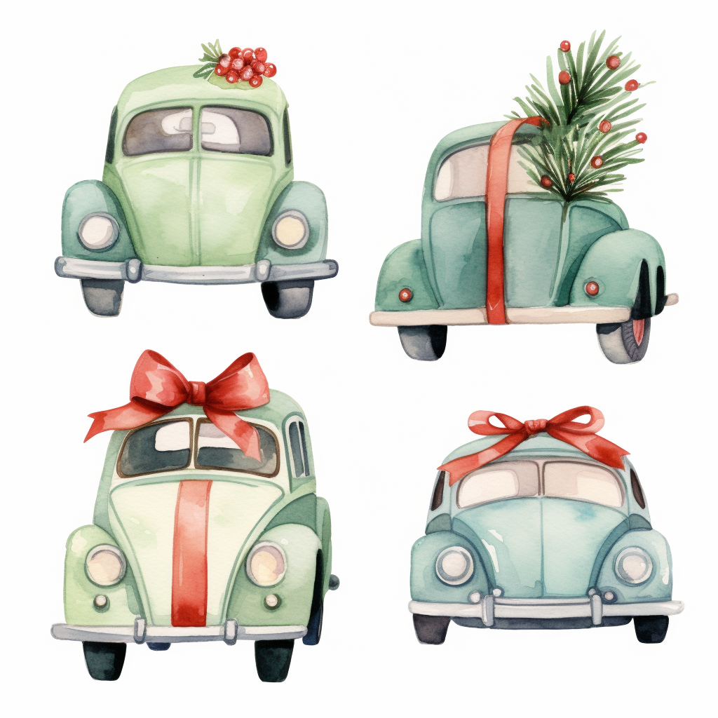 Cute festive Christmas car clipart