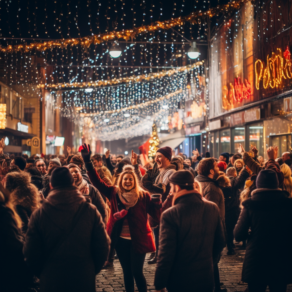 People enjoying festive Christmas carnival