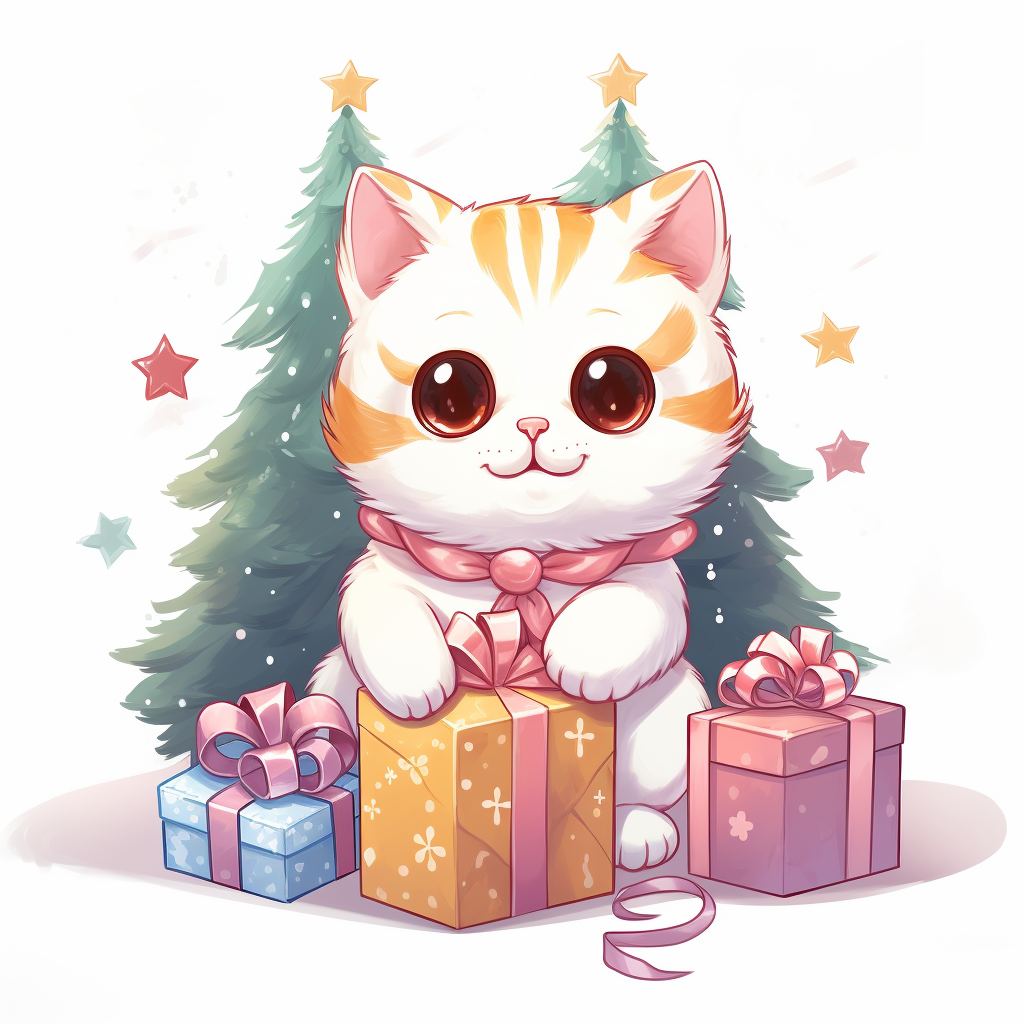 Adorable Christmas Cat Opening Presents