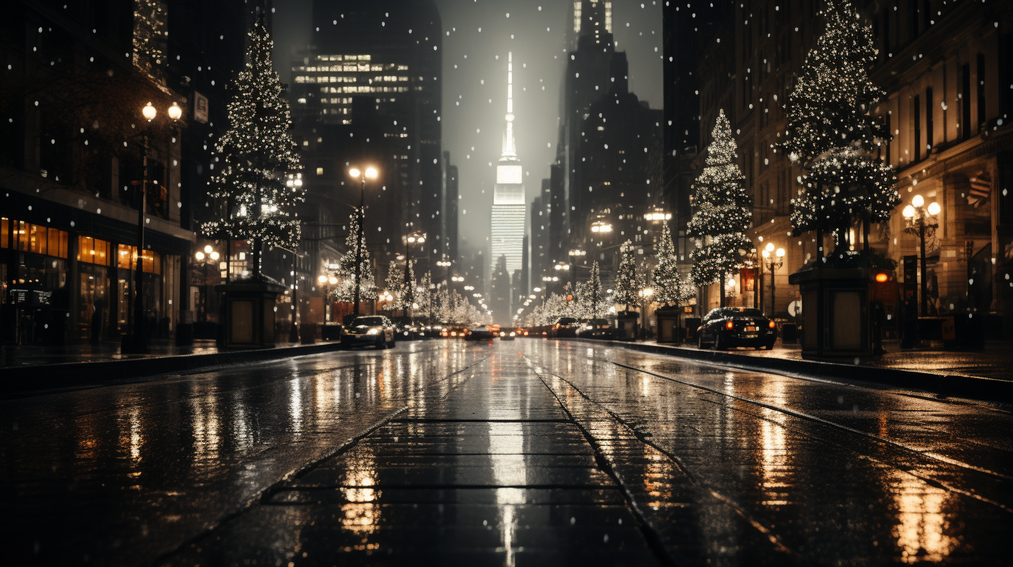 Stylish Christmas cityscape in black and white