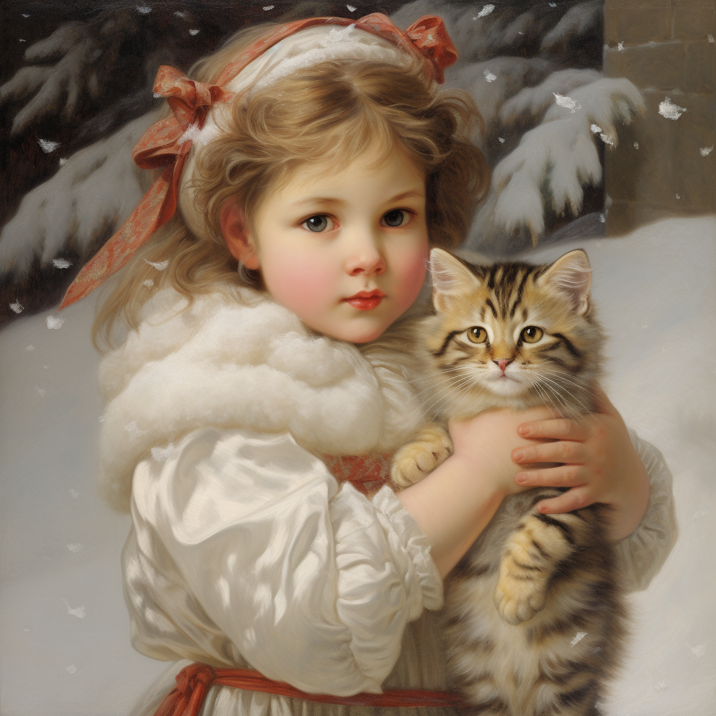Cute Baby Girl with Angel Wings and Tabby Cat