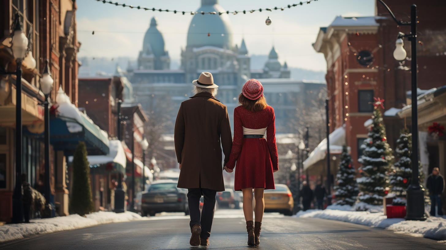 Eccentric characters in Christmas attire exploring Asheville