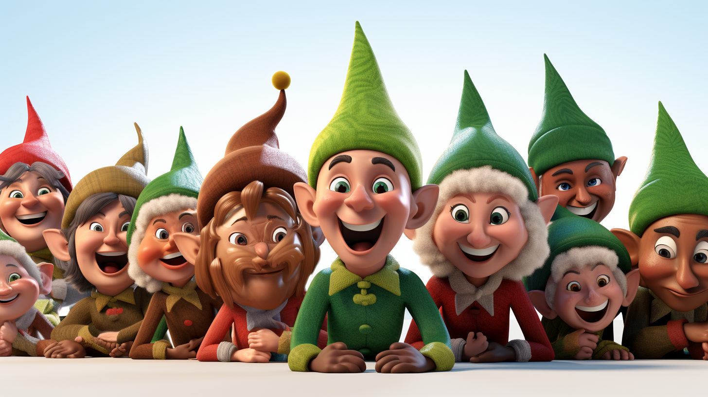 Group of diverse Christmas elves