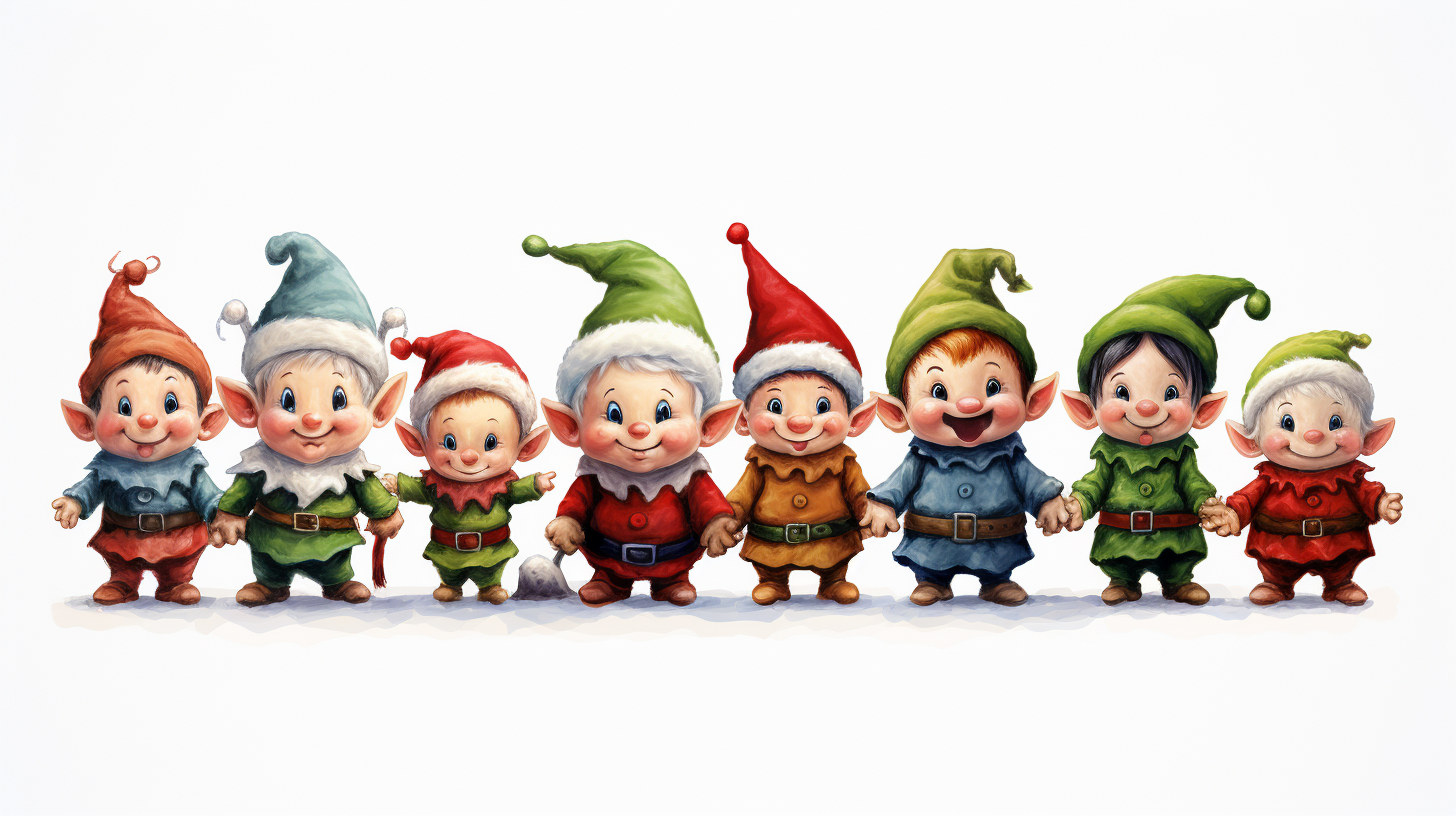 Group of colorful Christmas elves