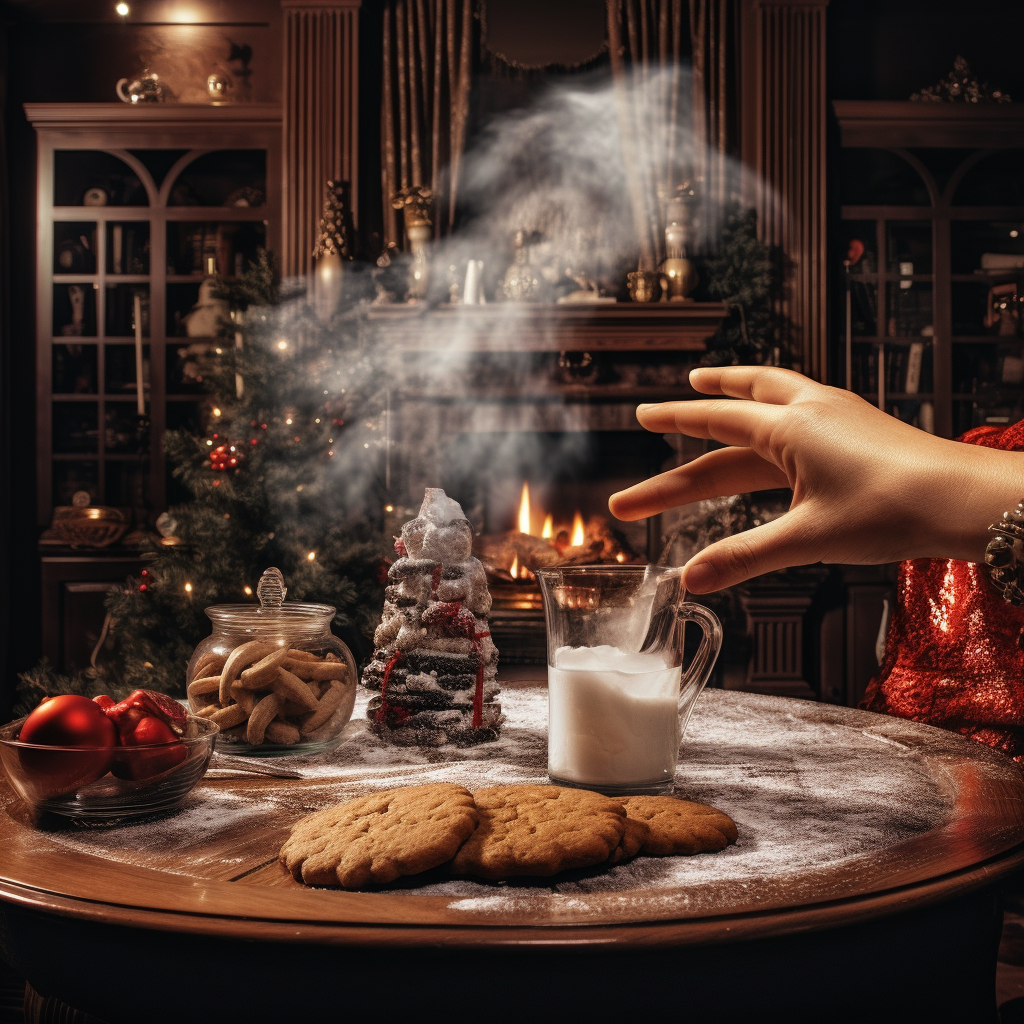 Transparent ghost hand reaching for Christmas cookie