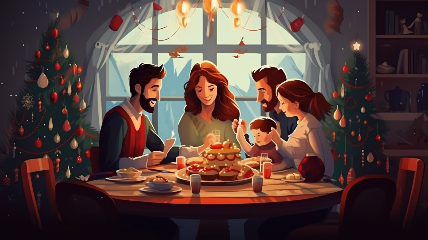 Illustration of Festive Christmas Family Gathering