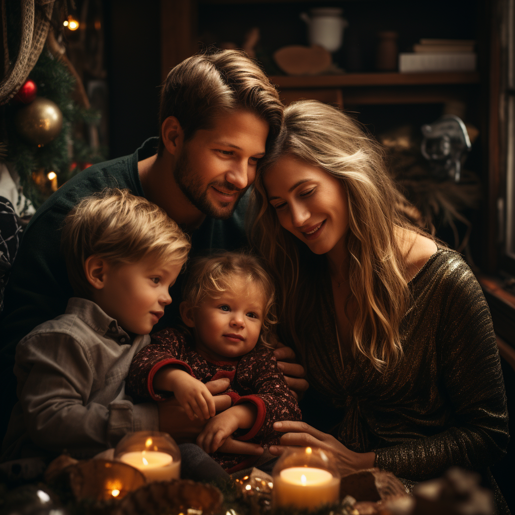 Family celebrating Christmas with newborn baby