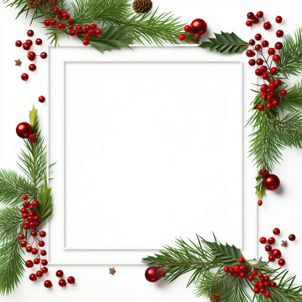 Christmas frame with fir branches and ornaments