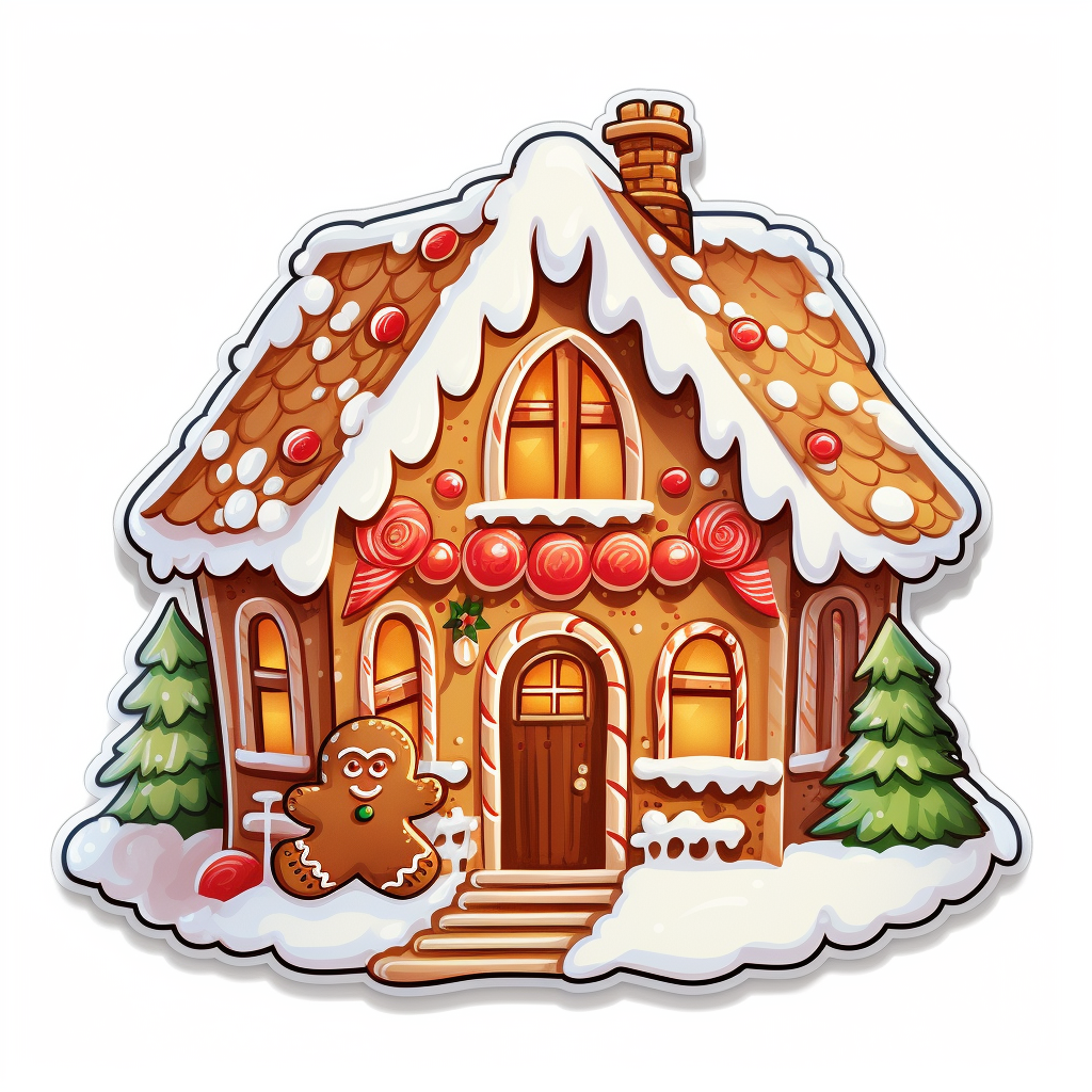 Festive gingerbread house on white background