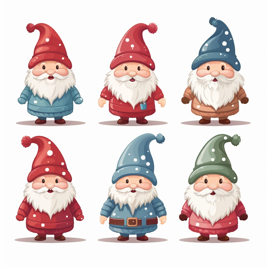 Illustration of Cute Christmas Gnomes on White Background