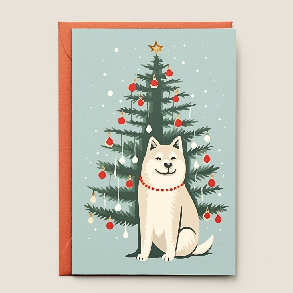 Funny Christmas Card with Husky Hanging on Tree